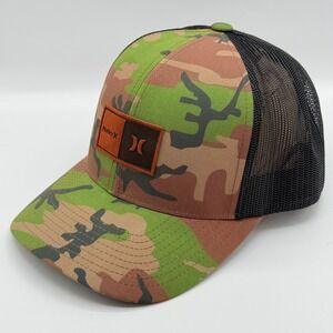 Hurley Mens Camo Trucker Hat The Classics Yupoong Snapback Mesh Cap Green Brown